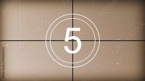 Classic 10 second film countdown animation in 4k resolution, old movie leader timer from ten to zero with retro projector effect, scratches, flicker for vintage cinema intros and historical videos