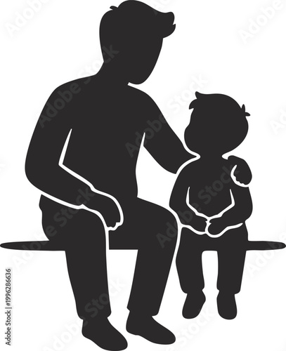 Silhouette of a parent and child sitting together in support.