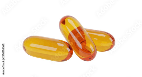 Vector illustration of three yellow softgel capsules on a transparent background