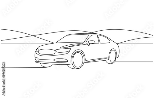 Continuous one line drawing of car vector icon. 