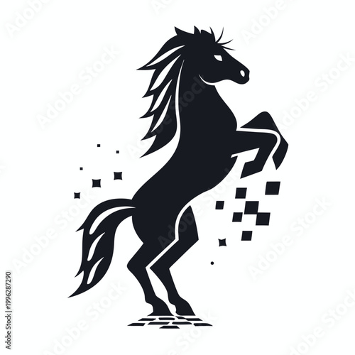 Canvas-taulu Silhouette of a Rearing Horse in Retro Pixel Art Style, Black Minimalist Vector