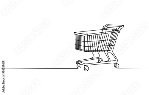 shopping cart, Shopping cart continuous one line drawing.