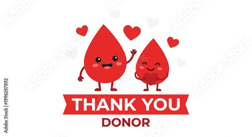 thank you donor card with cute blood drop characters