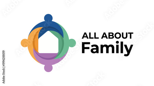 This vibrant logo creatively depicts unity through interconnected shapes, symbolizing family bonds and the importance of togetherness in a colorful design approach.