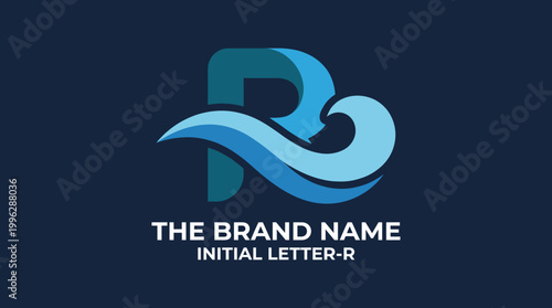 An artistic logo showcasing the letter R, enhanced by fluid wave shapes and soothing gradient colors, representing creativity and calmness in branding.