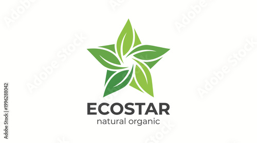 Featuring a green star made of leaves, this logo symbolizes sustainability, eco-friendliness, and organic products, ideal for brands in the health and wellness industry.