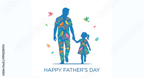 father and daughter silhouette with floral birds design