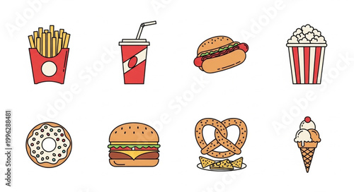 Collection of popular fast food items and snacks.