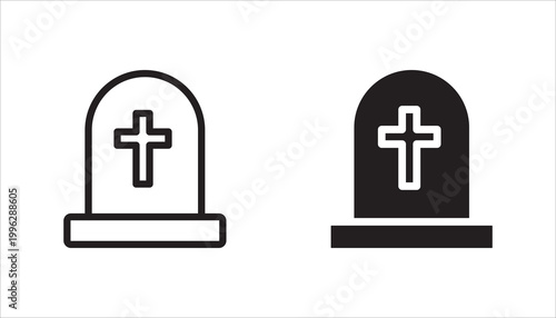 Tombstone line icon set. Headstone outline vector sign.