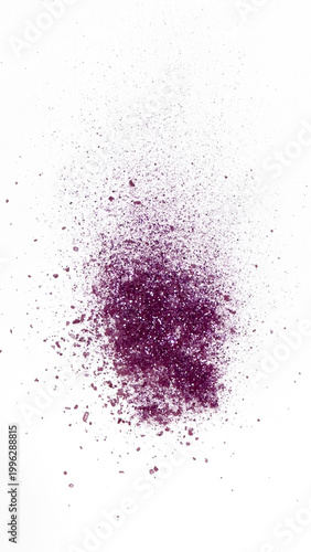 A pile of purple glitter and crystals scattered on a white surface isolated on transparent background
