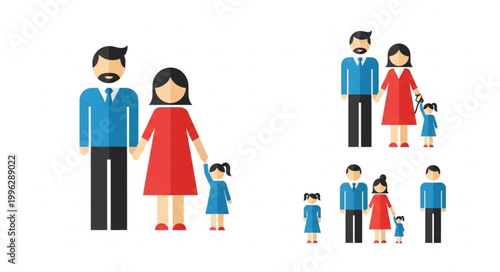 Diverse Family Units Represented in Flat Design Style.