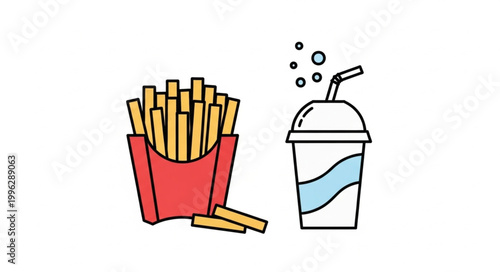 Fast food french fries and soda drink illustration.