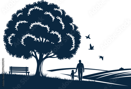 Heartwarming fathers day illustration dad and child under a tree celebrating papa's love and family bonds