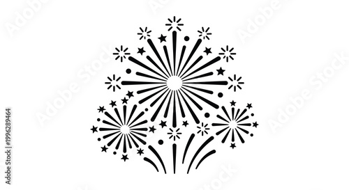 a black and white illustration of fireworks exploding in a circular pattern