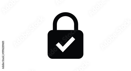 a black padlock icon with a white checkmark inside on a white background