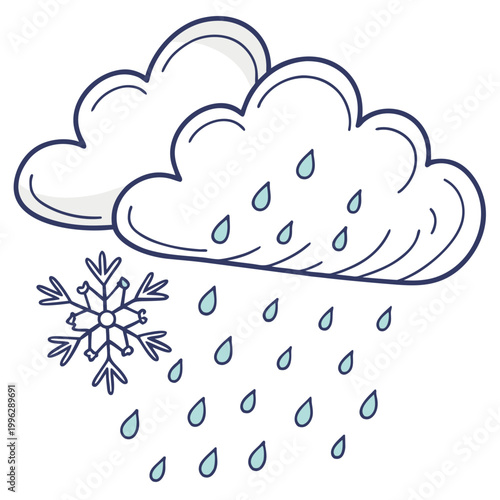 Konstfotografi Rain and Snow Mixed Weather Vector Icon Representing Sleet Precipitation