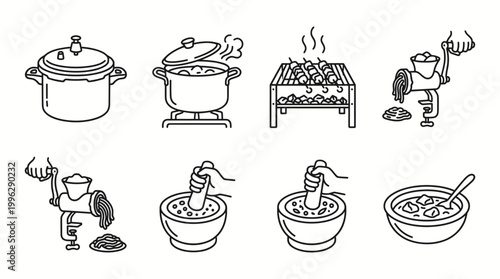 Traditional Meat Cooking Process Icons