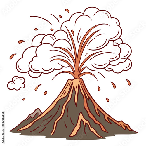 Explosive cartoon volcano eruption with smoke and debris vector illustration