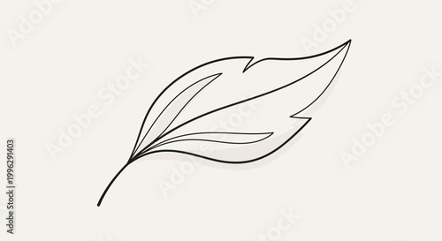 Elegant single line drawing of a delicate leaf with soft shading on cream background