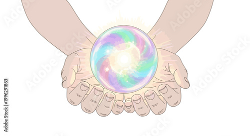 Hands holding a crystal ball.