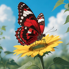 colorful butterfly on sunflower illustration