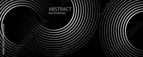 3D silver lines techno abstract background on dark space with glowing circles effect decoration. Modern graphic design element stripes style concept for web, flyer, card, or brochure cover