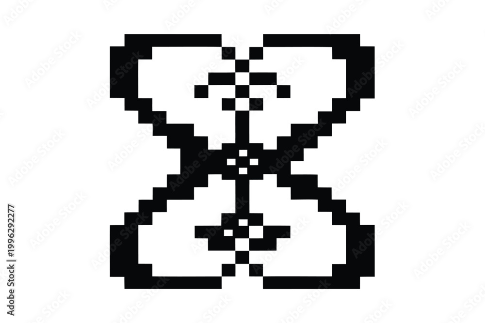 Obraz premium Vintage Pixel Art Hourglass Symbol, Black and White Vector Icon for Loading and Waiting Screen
