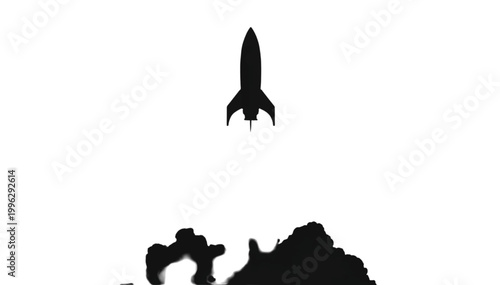 Rocket launches into the sky leaving a trail of smoke as it begins its journey into deep space travel.