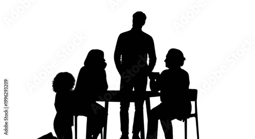 Silhouette people meeting around table isolated on transparent background, Vector