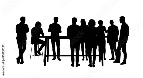 Group of people meeting around a table isolated on transparent background, Vector
