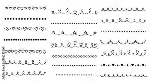 A collection of elegant vector dividers and borders with hearts and dots