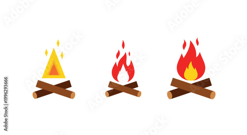 A vector graphic illustration of three campfires with varying flame intensities