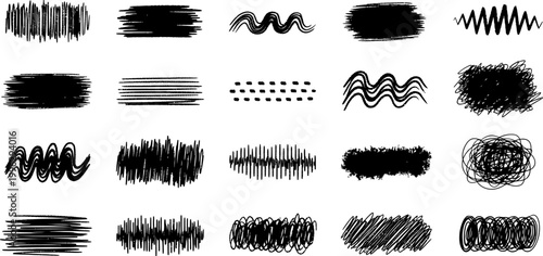 Assortment of hand drawn lines scribbles and textures vector graphics