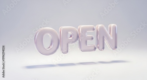 Shiny 3d open sign on gray background with shadow