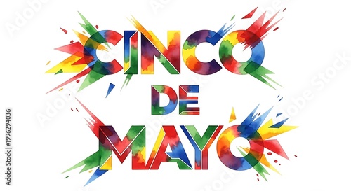 Vibrant cinco de mayo celebration graphic with colorful text isolated on white background