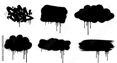 Black graffiti spray paint splatters and drips vector elements collection