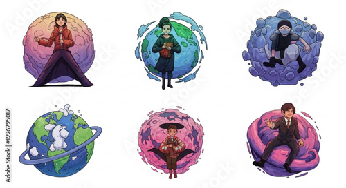 Illustration of a woman wearing an apron and sorting colorful items into a bin labeled 'Recycling'