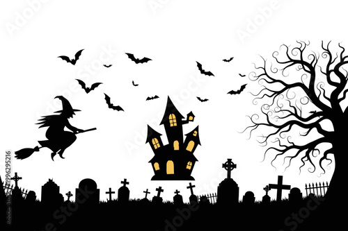 vector monster halloween black house graveyard bats spooky white