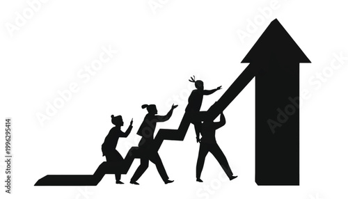 Employees lift an upward trending graph to represent collective growth and business performance goals.