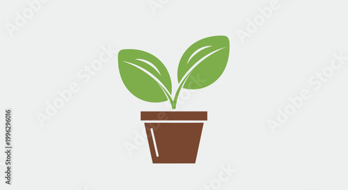 Green Sprout in Brown Pot, Growing Plant Icon, Flat Design, Isolated