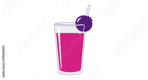 A vibrant pink drink in a glass with a purple cherry garnish