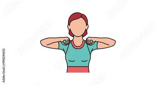 A cartoon woman in a fitness pose with dumbbells in her hands