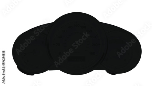 Speedometer gauge appears as a dark silhouette against a clean white background with no people present.