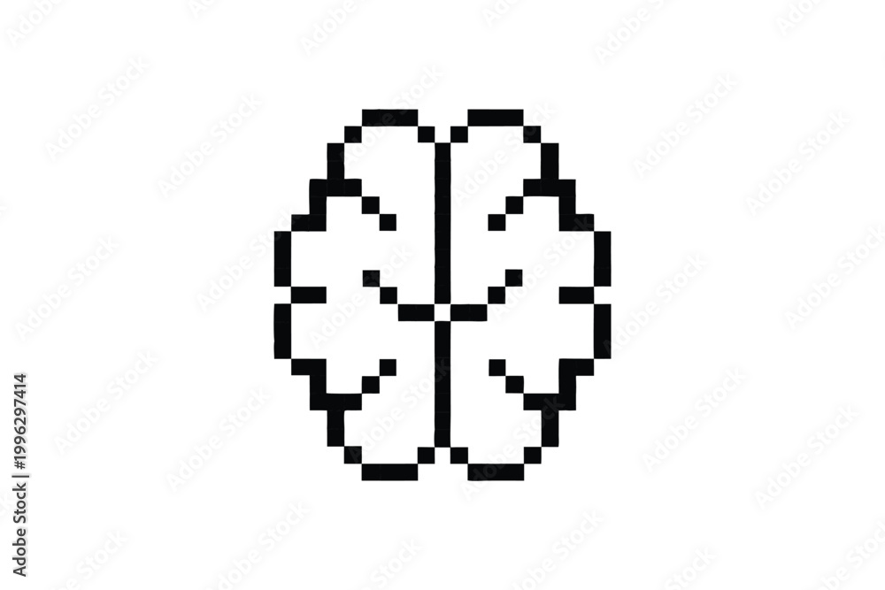 Fototapeta premium Minimalist Pixelated Human Brain Silhouette Black and White Outline for Education and Learning Projects