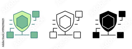 Abstract digital shield with connecting blocks representing network security and protection concepts visualized as icons