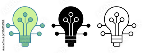 Modern stylized light bulb icon with digital circuit elements representing innovation technology and creative thinking isolated on a transparent background