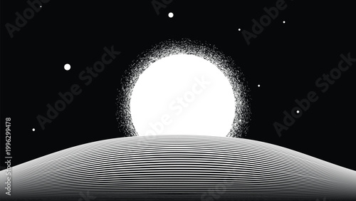 Stars and exoplanet in outer space. Futuristic landscape, with lines . Night landscape with starry sky .Vector illustration