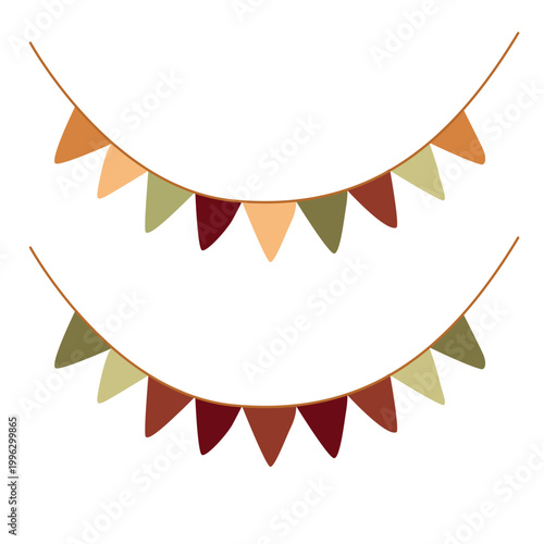 Hand-drawn illustration of party bunting garland in autumn warm colors for event or holiday decor and fall vibes cozy projects
