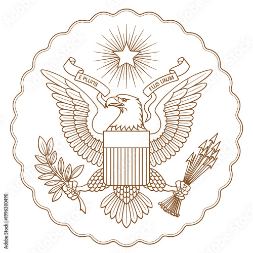 line art illustration of american eagle emblem with shield