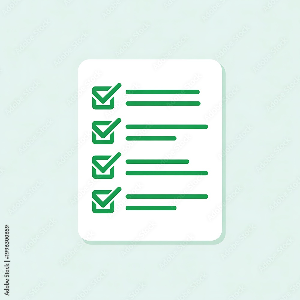 Fototapeta premium Checklist icon with green checkmarks on a light green background